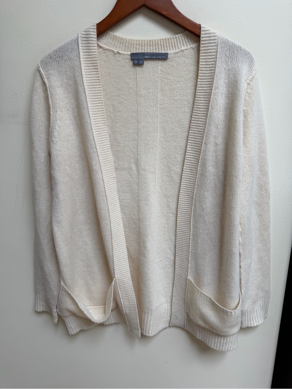 360 Cashmere Cream Open-Front Cashmere Blend Cardigan
